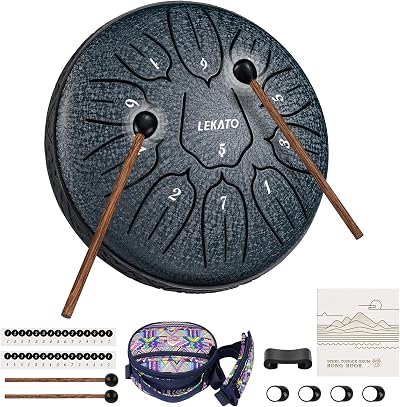 LEKATO Handpan Drum 6 Inch 11 D Notes Navy with Carry Bag