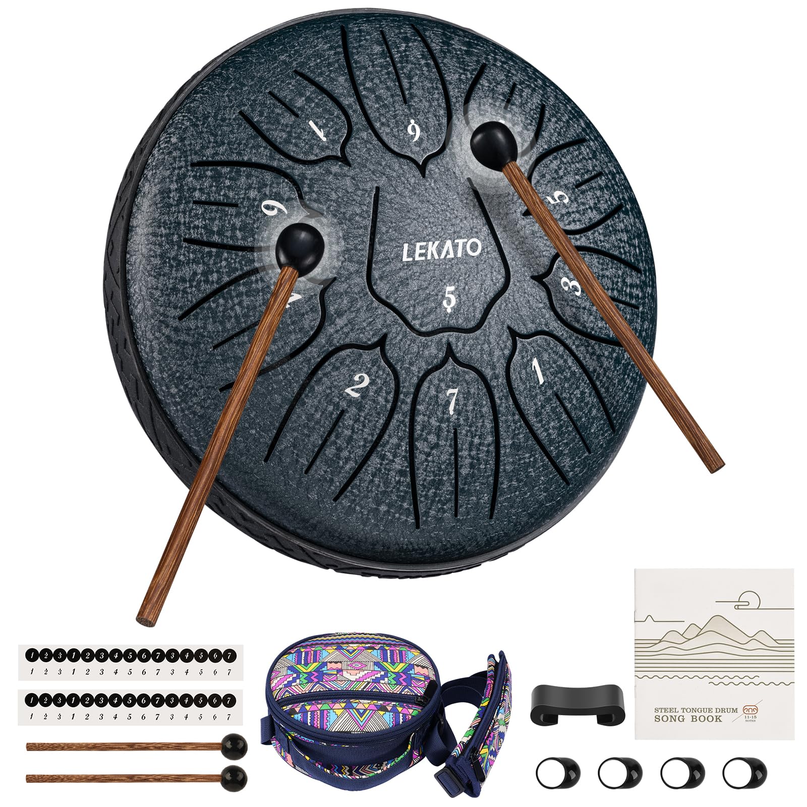 LEKATO Handpan Drum (6 Inch, 11 D Notes), Steel Tongue Drum with Drum Bag, Zen Drum for Healing Meditation (Navy)