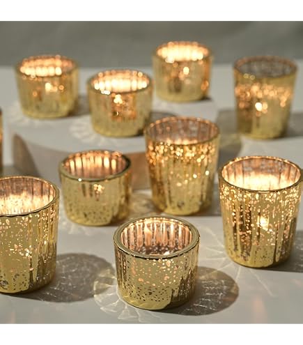 WGV Rustic Dark Pink Mercury Glass Votive Candle Holders (6 Pc) | Bubbly Bead Textured Tealight Holders | Home Decor Centerpieces