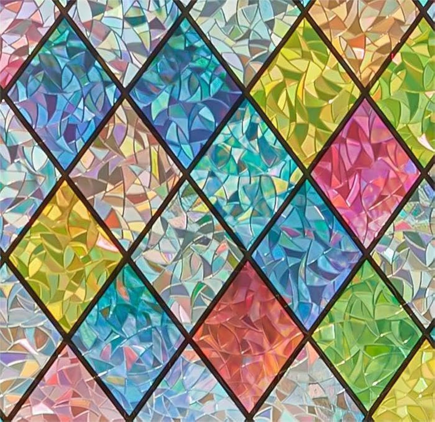 Sunbaby Window Privacy Film Stained Glass, Static Cling Decorative Rainbow Window Cling, Lattice Coverings Decals for Home Door, Non-Adhesive Window Stickers Anti-UV & Heat Control (17.5"x78.7")