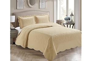 KIDS ZONE HOME COLLECTION Home Collection 3 Piece Full/Queen Over Size Embossed Solid Beige Color Coverlet Bedspread New # Veronica