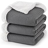 PHF Waffle Sherpa Blanket King Size, 104x90 Inches Luxury Plush Flannel Fleece Blanket for Winter, No Shed No Pilling, Cozy Soft & Reversible Waffle Weave Bedding for Home Decor, Grey