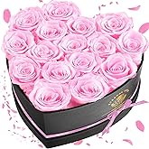 Impouo 16-Piece Forever Flowers Heart Shape Box - Preserved Roses, Birthday Gifts For Women- Flower Delivery Prime, Valentines, Anniversary, Wedding Gifts- Pink Roses