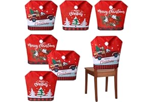 YINDER 6 Pcs Christmas Chair Covers Santa Hat Red Slipcovers Chair Back Covers Xmas Chair Covers Decoration for Home Dinner Christmas Banquet Party Festival Decor, 23.6 x 19.6 Inch