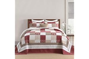 FineStichery 100% Cotton King Bedspread 120"x120", Oversized Quilt Set, Extra Wide Bedspread Coverlet, Plaid Floral Pattern, 