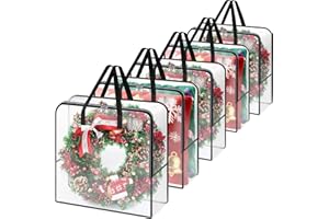 BlessedSeason Wreath Storage Container, 93L Large Clear Christmas Storage Bags for 24 to 30 Inch Artificial Garland, Holiday Decoration Organizer with Sturdy Zippers, Moving Bag for Home (5-Pack)