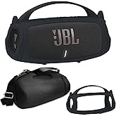 JCHPINE Silicone Cover and Hard Travel Case for JBL Charge 4 / Charge 5 Portable Bluetooth Speaker Accessories (Black Case, NOT for Wi-Fi Version)