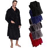 Ross Michaels Mens Robe Shawl Collar Wrap Style - Mid Length Plush Fleece Bathrobe (Jet Black, Small/Medium)