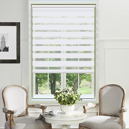 Passenger Pigeon Adhesive Window Shades Premium Zebra Dual Light Filtering Horizontal Cord Loop White Window Blinds 23 W X 68 L