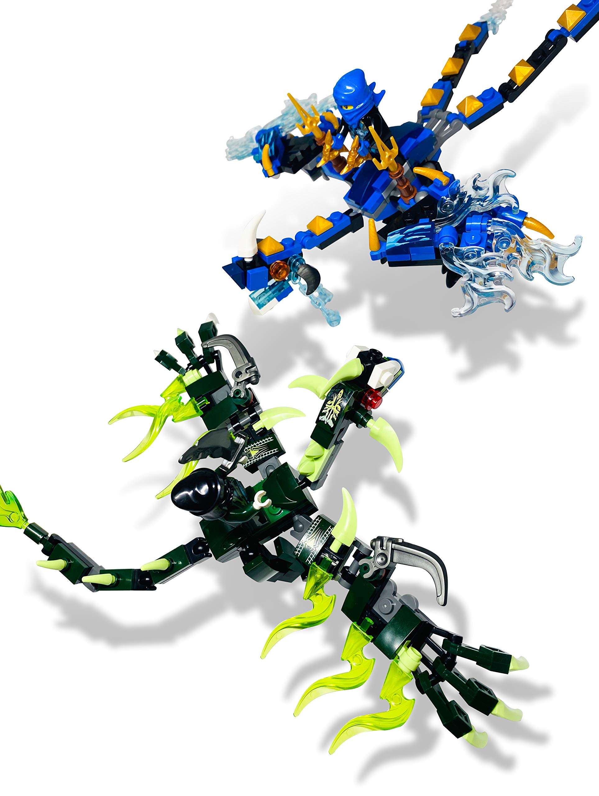 MINIFIGS Building Kit for Kids (287PCS) - Blue & Green Dragons - Mech Dragon Toys - Educational Ninja Dragon Figures for Boys