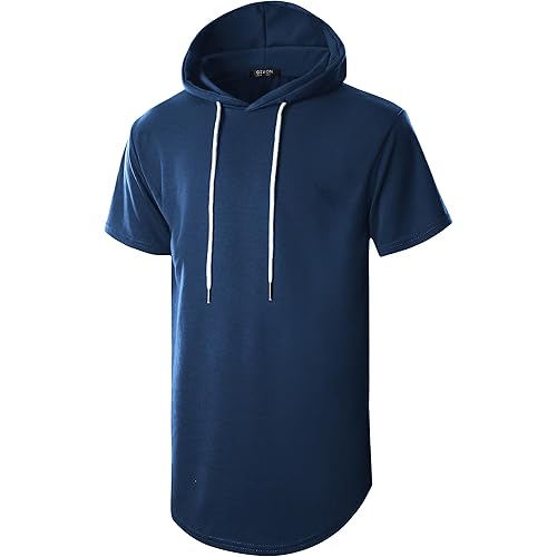 GIVON Mens Hipster Simple Longline Lightweight Pullover Long Sleeve Hooded Shirt