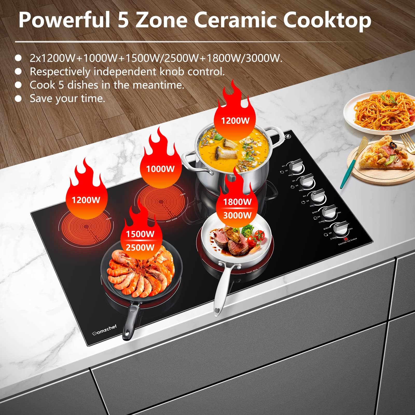 AMZCHEF 8900W Electric Cooktop 36 Inch, Built-in Electric Cooktop 5 Burner Stove Top, 36