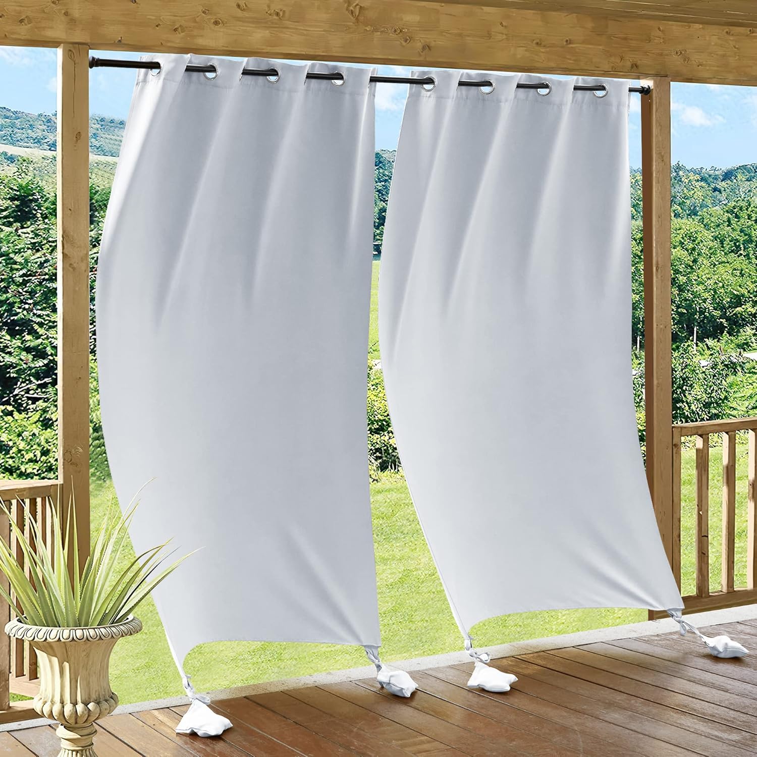 Outdoor Curtains - RYB HOME Outdoor Curtains Windproof - Waterproof Blackout Curtain with Weight Bag, Privacy Heat Resistance Thermal Insulated Drapes for Patio Living Relaxing Area, W 52 x L 84, 2 PCs, Grayish White