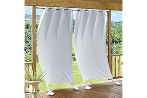 RYB HOME Outdoor Curtains Windproof - Waterproof Blackout Curtain with Weight Bag, Privacy Insulated Drapes for Patio Screen Porch Pergola Terrace Living Area, W 52" x L 90", 2 Pcs, Grayish White