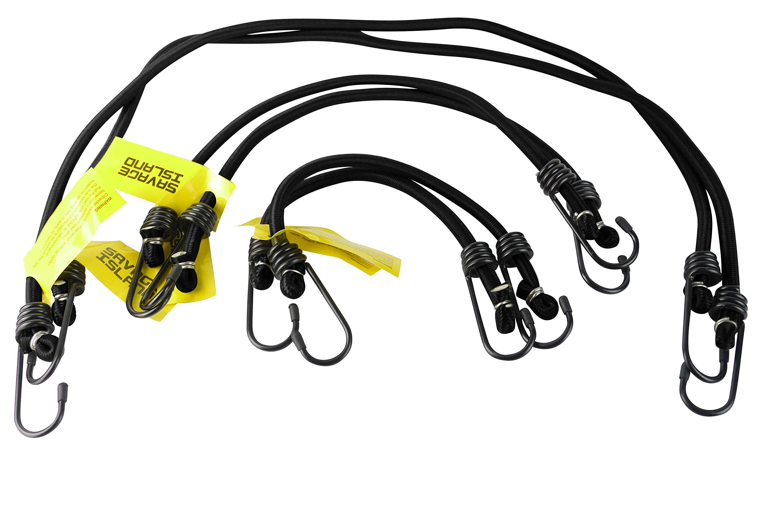 Savage Island Elasticated Bungees Cords Bungee Military Army Basha Straps Variety Pack - 2 x 12, 2 x 18 + 2 x 30 (Black)