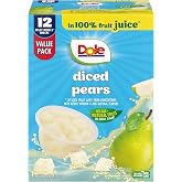 Dole Diced Pears, 4 oz Fruit Bowls, 12 Pack | In 100% Juice, Fruit Bowls Snacks