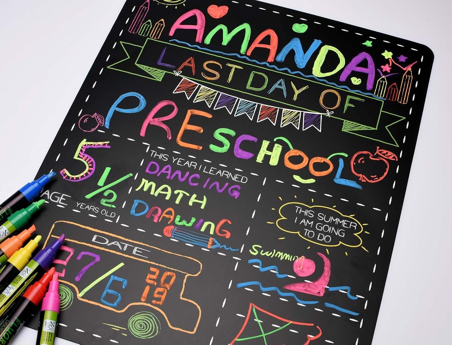 Personalized First Day and Last Day of School Sign 13" x 16" Large Chalkboard Style Photo Prop Back to School Supplies - 2 Pcs : Office Products