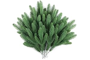 Hananona 50 Pcs Artificial Pine Branches Christmas Greenery Plants Pine Needles DIY Cedar Picks and Sprays Accessories for Christmas Garland Wreath Craft and Home Decor (50, Green)