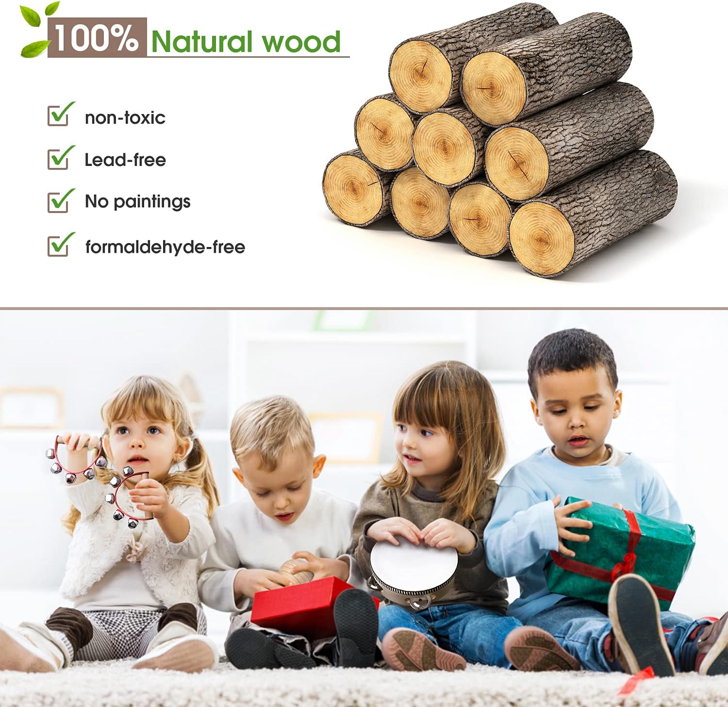 mixi Musical Instruments Toys for Toddlers, Wooden Percussion Instruments for Toddlers 1-3 with Storage Bag, Eco Friendly Drum Set for Kids and Toddlers: Toys & Games