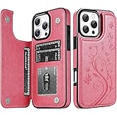 Korecase for iPhone 16 Pro Wallet Case with Card Holder Double Magnetic Clasp Back Flip Protective Butterfly Leather Cover Case for iPhone 16 Pro 6.3",Pink