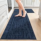 COSY HOMEER Kitchen Rugs 20"x32"+20"x48",Absorbent Soft Kitchen Mats for Floor,Non Slip Kitchen Runner Rug,Washable Kitchen Floor Mats for Sink Mat,Hallway,Laundry,Navy Blue