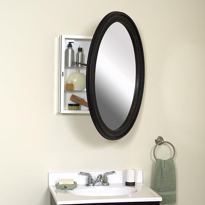 Amazon Com Zenith Bmv2532bb Oval Mirror Medicine Cabinet Oil Rubbed Bronze Frame Home Kitchen