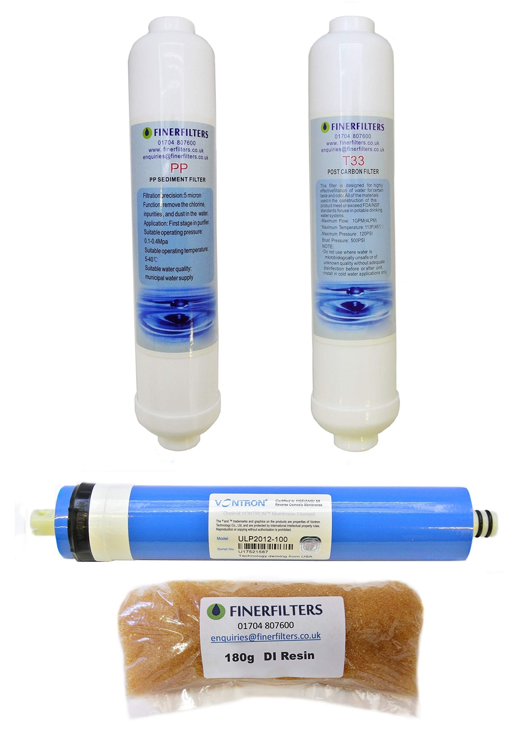 Finerfilters Compact 4 Stage Aquarium Reverse Osmosis Water Filter Replacement Filters & 100GPD Membrane