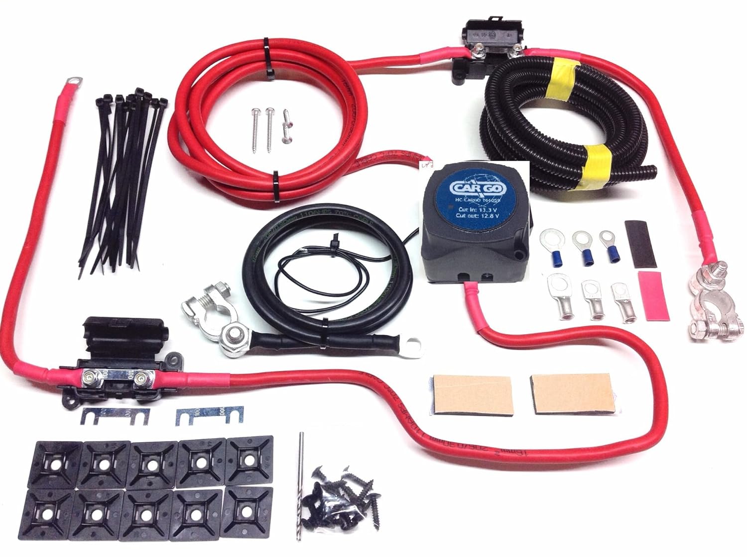 4mtr Split Charge Relay kit with Cargo 12V 140amp Voltage sense Relay