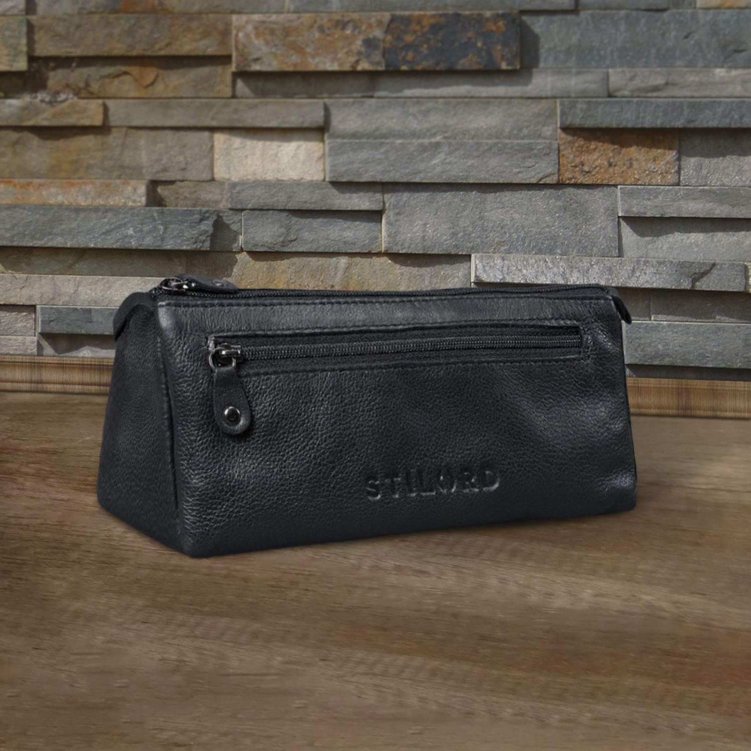 STILORD "Alexis" Leather Pencil Pouch Vintage Pen Case Holder with Zipper for Women Men for School Office in Genuine Leather Colour:Black - Image 3