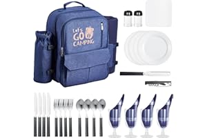 VEVOR Picnic Backpack, Beach Picnic Backpack Bag for 4 Person with Insulated Cooler Compartment, Detachable Bottle/Wine Holde