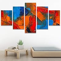 SIGNWIN 5 Panel Canvas Wall Art Modern Art Abstract Brushstroke Closeup Expressionism Expressive Modern Multicolor Oil Painting for Home Decorations Ready to Hang - 60