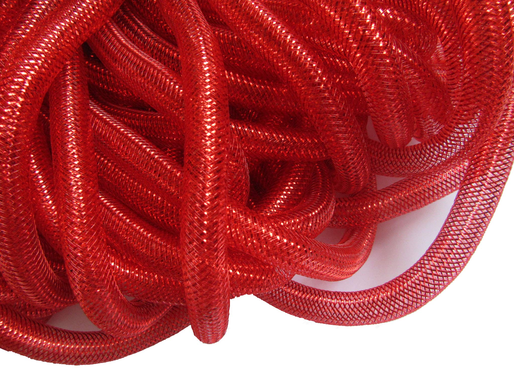 YYCRAF 10 Yards Solid Mesh Tube Deco Flex for Wreaths Cyberlox CRIN Crafts 16mm 5/8-Inch (Red)