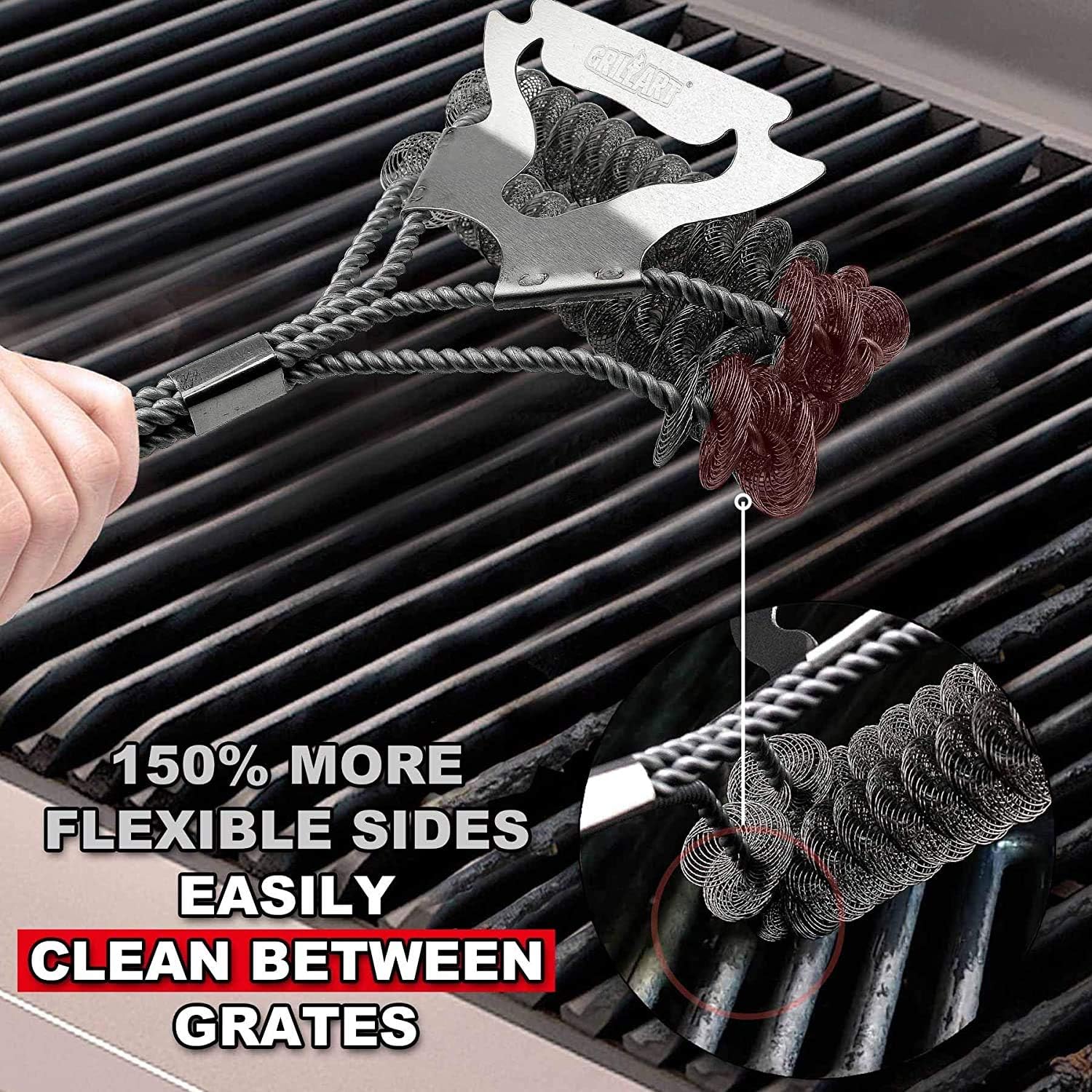 GRILLART Grill Brush Bristle Free & Scraper - Safe BBQ Brush for Grill - Non Wire Stainless Grill Cleaner/Cleaning Brush - Best Rated BBQ Accessories Scrubber - Safe for Porcelain/Gas/Charbroil Grates: Home & Kitchen