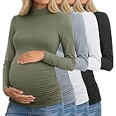 Riyiper 4 Pack Women's Maternity Turtleneck Shirts Long Sleeve Pregnancy Tops Ruched Sides Pregnant Tees Mama Clothes