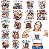 Dtf Transfers Ready to Press - 16 Sheets Cowgirls Iron on Transfers for T Shirts Stickers, Floral Horse Heat Transfer Vinyl Crafts, Western Girls Iron on Decals for Clothes Bags DIY Designs