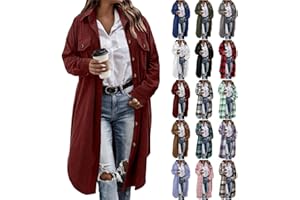 LIKEOULI Flannel Shirt Women Plaid Jacket Womens Shacket Casual Lapel Button Down Long Sleeve Trench Coat Warm Winter Jackets