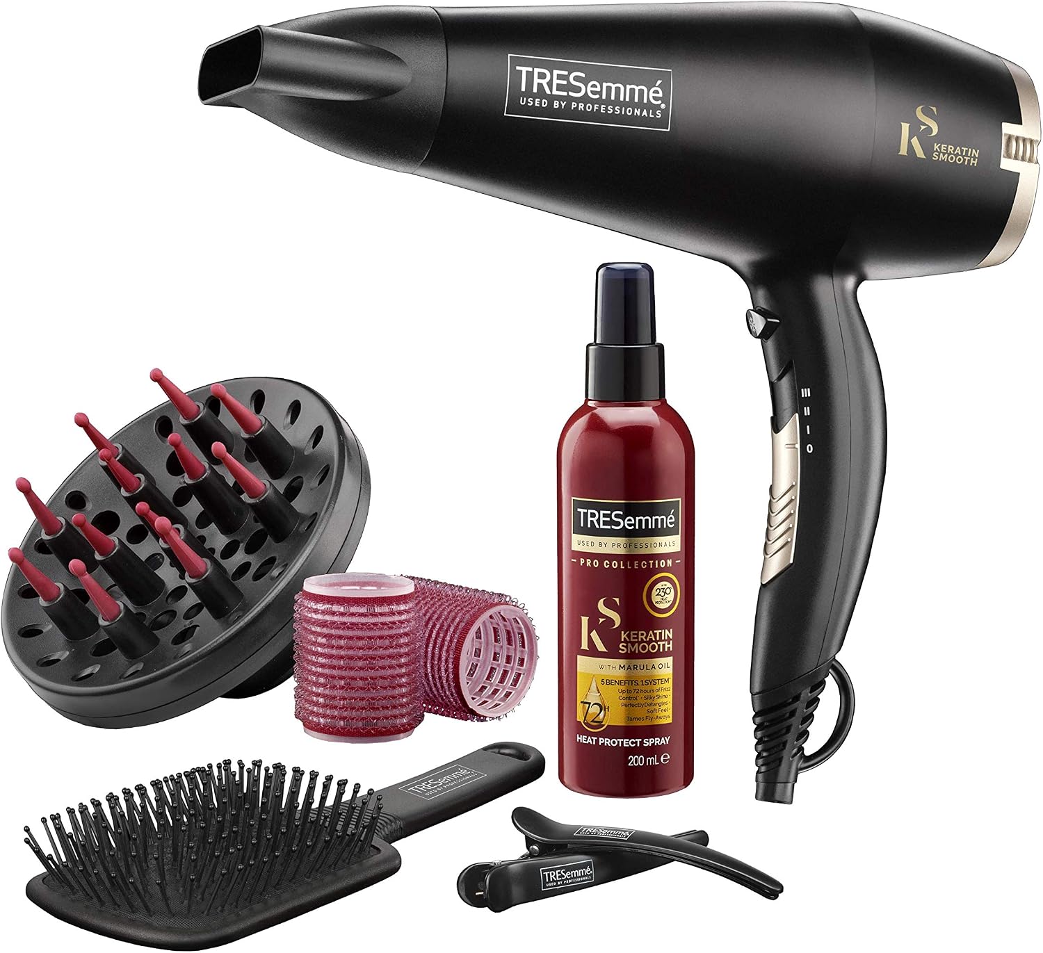 TRESemme Keratin Smooth Volume Shine Hair Dryer & Diffuser Gift Set, 2200W Powerful Blow Dryer, Heat Protection, Paddle Brush