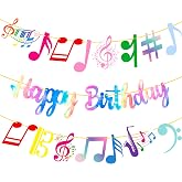 C L cooper life Music Note Theme Happy Birthday Banners, Multicolor, 8 inches by 3 inches, 3 Pack, Double Sided, Indoor/Outdoor, Birthday, Baby Shower