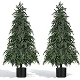 Yangrass 2Pack Artificial Topiary Trees, 4FT Faux Cypress, Faux Evergreen Pine Shrubs Plants with Pot, Potted Plants for Front Porch Indoor Outdoor Garden Christmas Decor