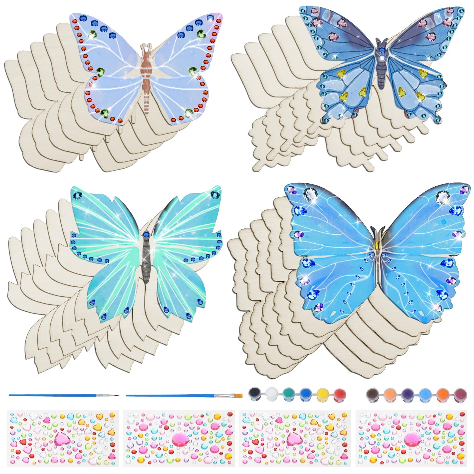 Sinofort 42PCS Wood Butterfly Craft Kit, 24PCS Wood Butterfly, Creative DIY Arts and Crafts Gifts for Family or Friends, Crafting Party Activities Home Garden Decor
