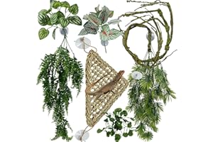 MEPHAN Reptile Plants for Bearded Dragon Tank Accessories, Terrarium Plant Artificial Decor for Snake Cage, Fake Plant for Leopard Gecko Habitat, Lizard Chameleon Ball Pythons (Group EN)