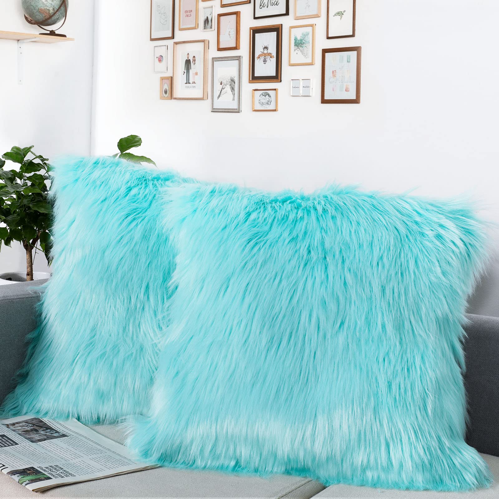 DQMEN Faux Fur Cushion Covers, Deluxe Home Decorative Super Soft Plush Mongolian Faux Fur Throw Pillow Cover Cushion Case