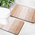 OLANLY Bathroom Rug Set 2 Piece, Soft Absorbent Microfiber Bath Mats and U-Shaped Contour Toilet Rug, Non-Slip, Machine Wash Dry, Plush Shaggy Bath Mats for Bathroom (24"x16"+24"x20", Beige)