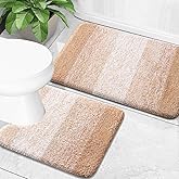 OLANLY Bathroom Rug Set 2 Piece, Soft Absorbent Microfiber Bath Mats and U-Shaped Contour Toilet Rug, Non-Slip, Machine Wash Dry, Plush Shaggy Bath Mats for Bathroom (24"x16"+24"x20", Beige)