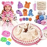 Spardar Hat Knitting Kit, Weaving Loom Kit with Portable Storage Bag, Includes Knitting Tools, 8*Pom-Pom Makers, 7 Color Yarns, Knit Hats, Scarves, Ideal Christmas or Birthday Gift, Pink