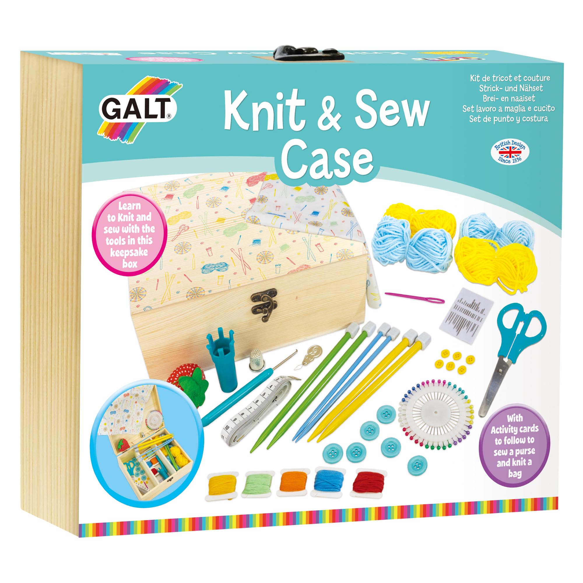 Galt Knit and Sew Kit, Fun Introduction to Sewing and Knitting for Children, Portable Kids Sewing Case, Early Learning Craft Kit for Kids, Children Activity Pack for Girls and Boys, Ages 7 Years Plus