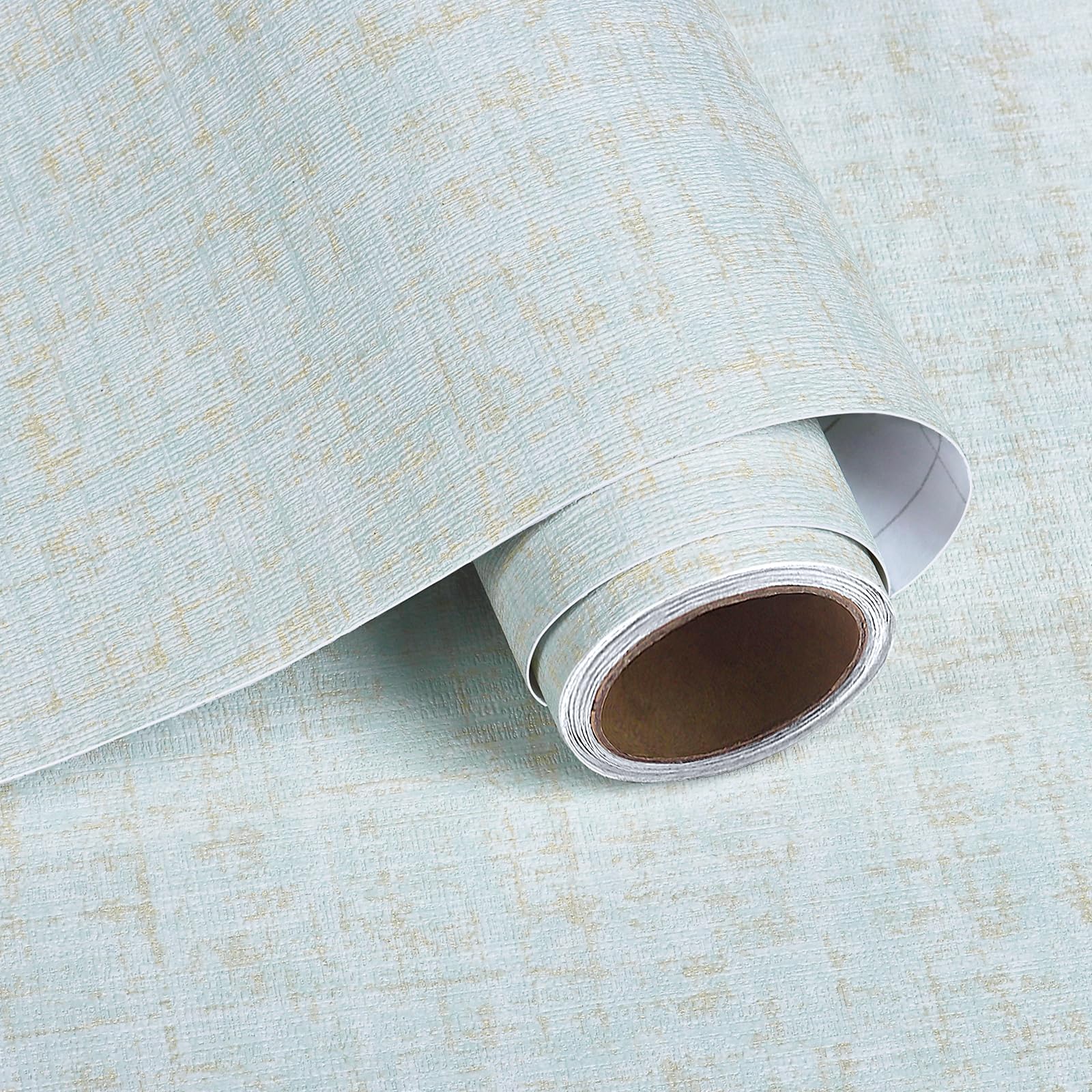 VaryPaper Peel and Stick Blue Gold Faux Grasscloth Wallpaper 40cmx200cm Textured Fabric Contact Paper Sticky Back Plastic Light Blue Linen Wallpaper for Living Room Bedroom Vinyl Wrap for Furniture