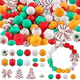 Sunrony 105Pcs Mixed Red White Christmas Focal Silicone Beads for Keychains Making, Rhinestone Spacer Hexagon Lentil Silicone Beads for Pens Crafts and Necklace Bracelet