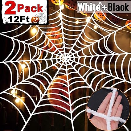 Amazon Com 2 Pack Halloween Spider Web 12ft Giant Spider Web For
