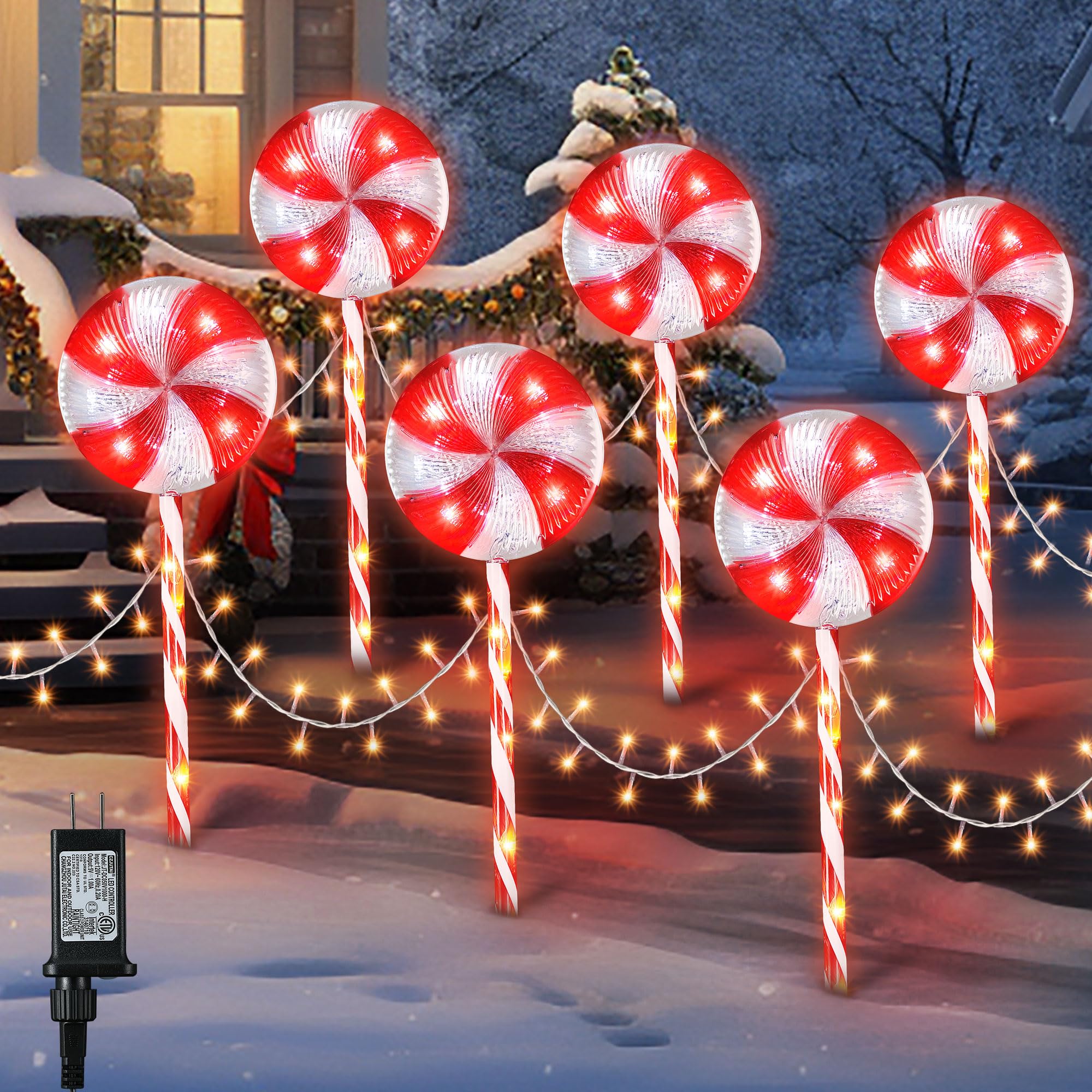 Photo 1 of ElectricWise Lollipop Christmas Pathway Lights Outdoor, 6 Pack 29 Inch 160 LED Pathway Markers Lights with Stakes, Lighted Candy Cane with 8 Light Modes for Xmas Walkway Decor (Red and White)